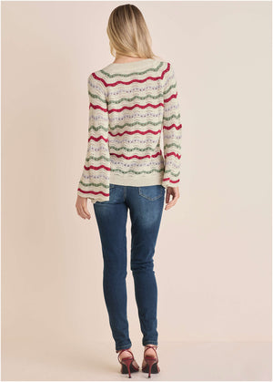 Stripe Pointelle Sweater - Grey Multi - thumbnail-4
