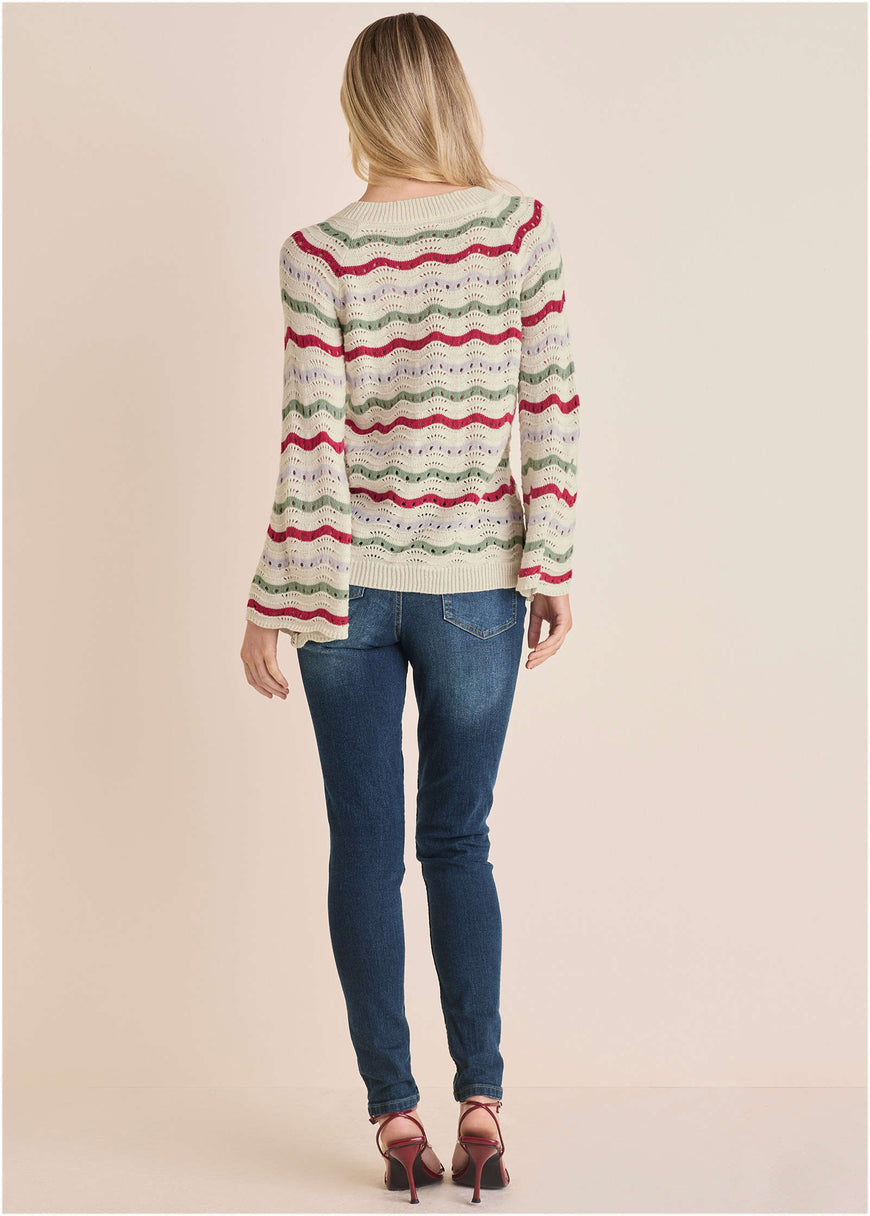 Stripe Pointelle Sweater - Grey Multi