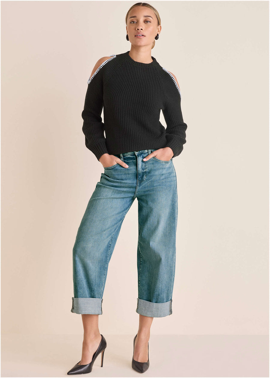 Cold Shoulder Sweater - Jet Black