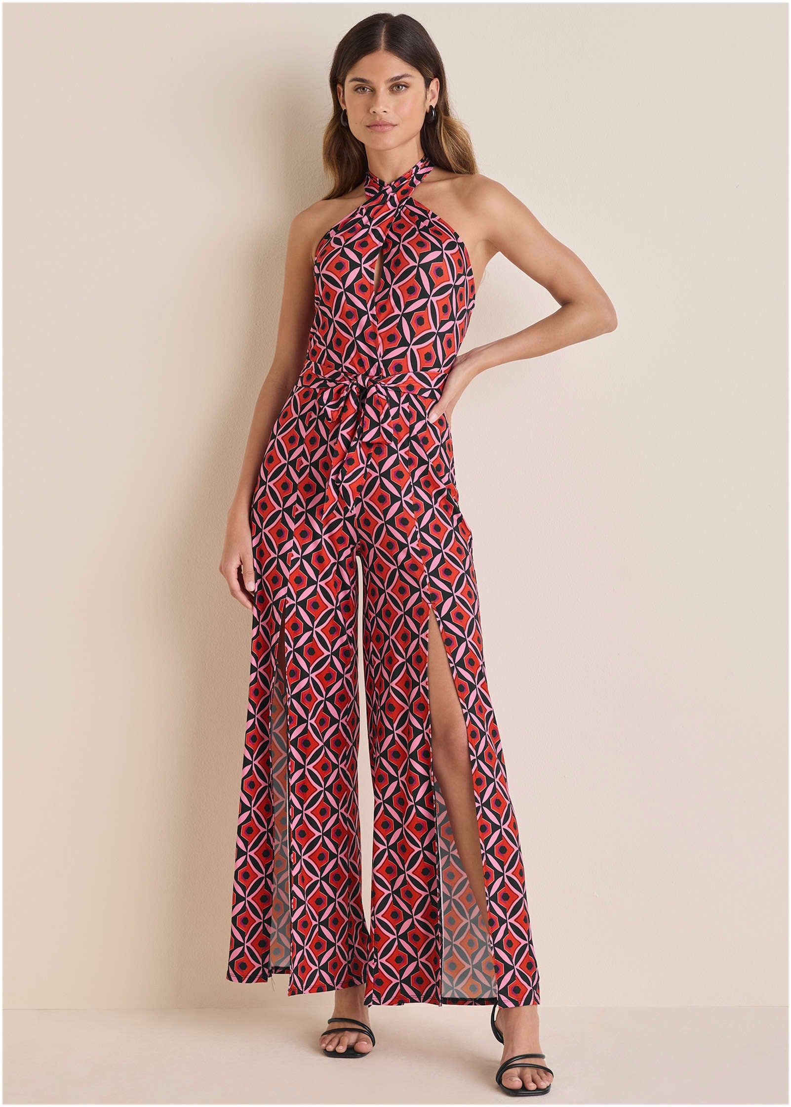 Cross Halter Jumpsuit - Red Lagoon Geo – Venus Fashion
