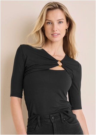 Venus Cutout 3/4 Sleeve Top Jet Black – VENUS