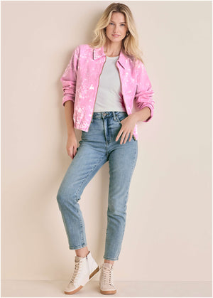 Acid Wash Bomber - Pink Acid Wash - thumbnail-2