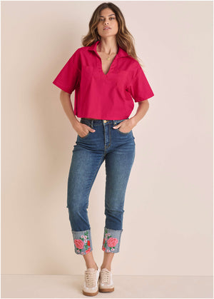 Embroidered Crop Jean - Medium Wash - thumbnail-1