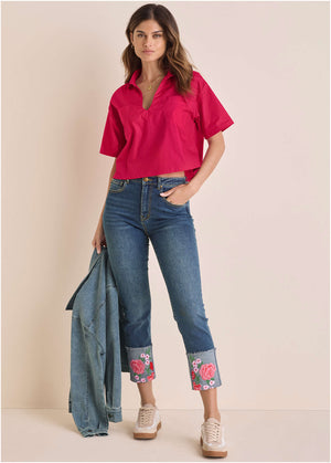 Embroidered Crop Jean - Medium Wash - thumbnail-6