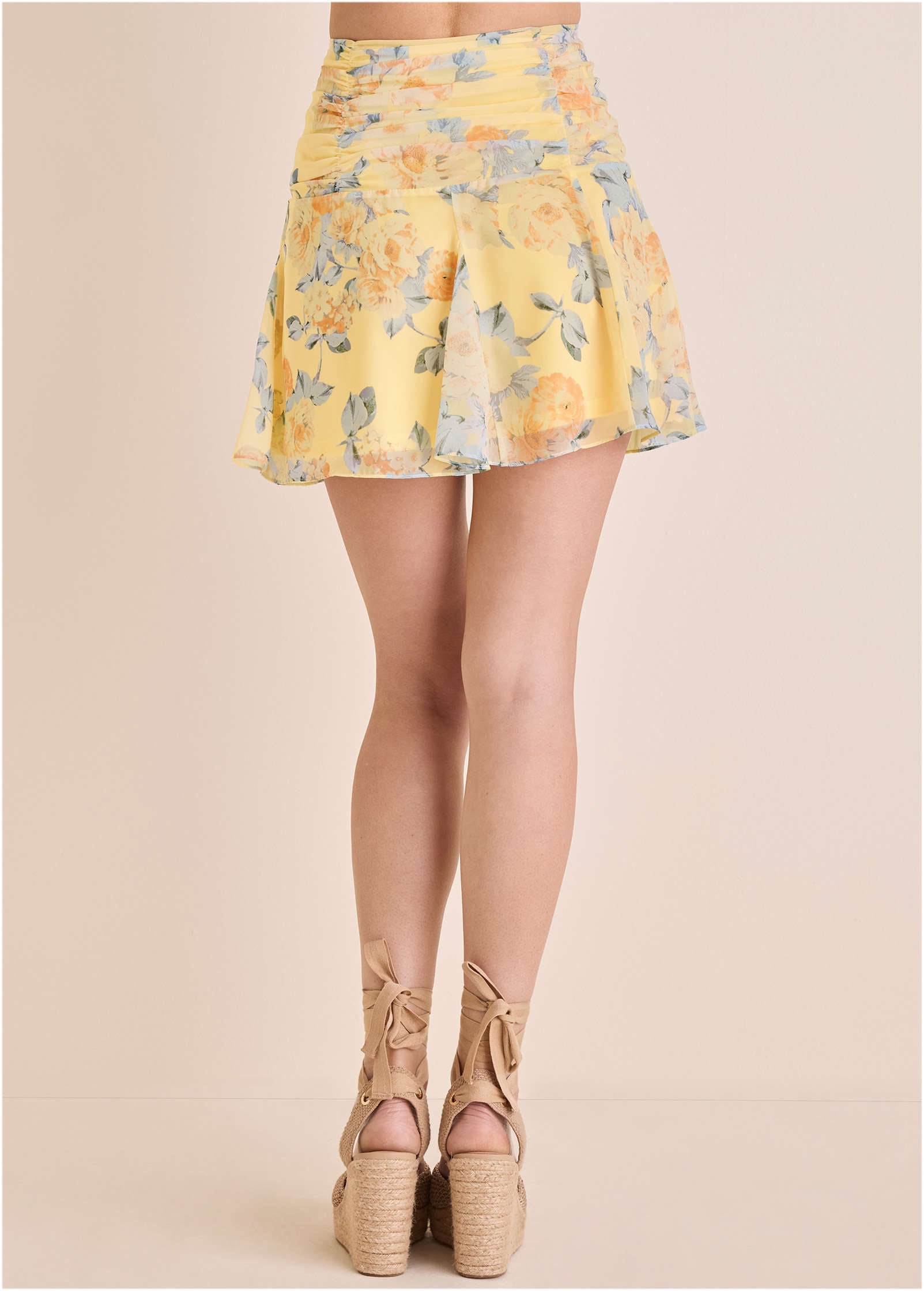 Crinkle Chiffon Mini Skirt - Custard Roses – VENUS