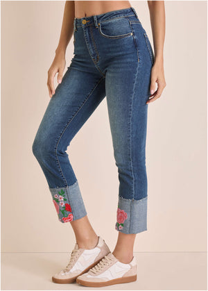 Embroidered Crop Jean - Medium Wash - thumbnail-4