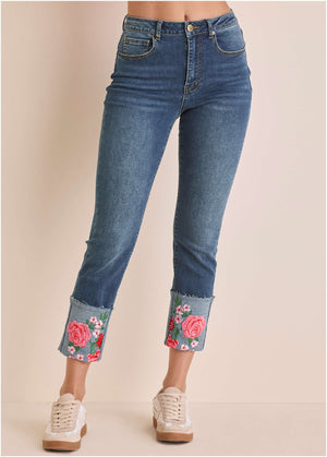 Embroidered Crop Jean - Medium Wash - thumbnail-2