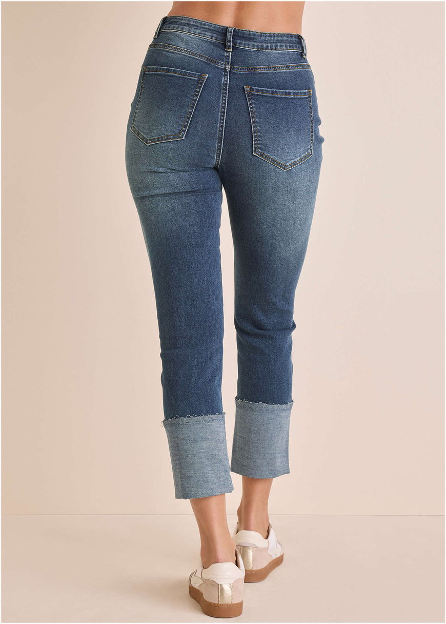 Embroidered Crop Jean - Medium Wash