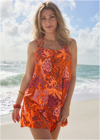 Crinkle Cover-Up Dress - Parrot Palm