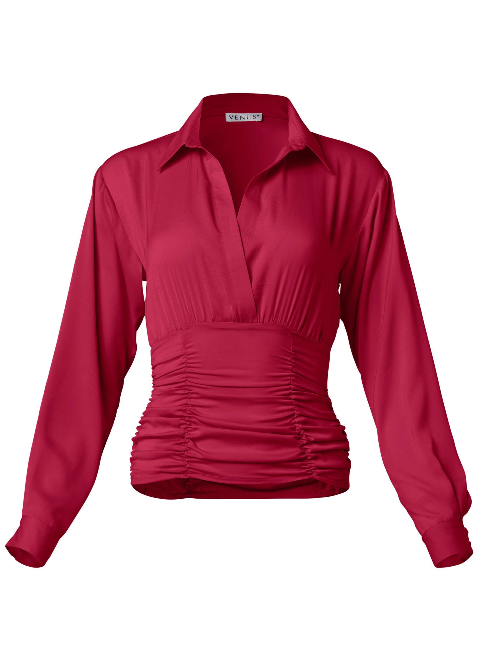 Ruched V Neck Top Blouse in Granita • VENUS Fashion