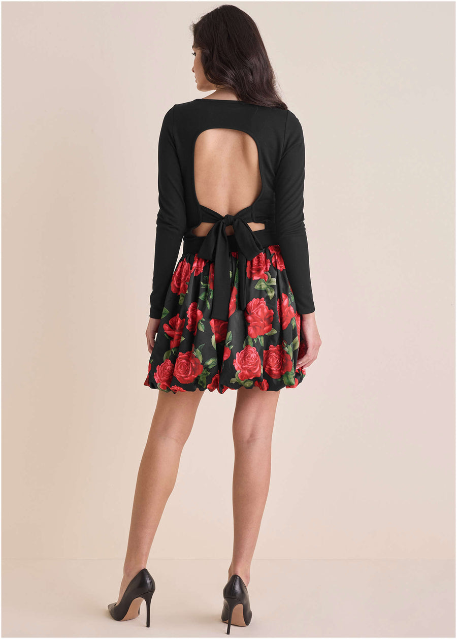 Long Sleeve Bubble Hem Mini - Antique Roses