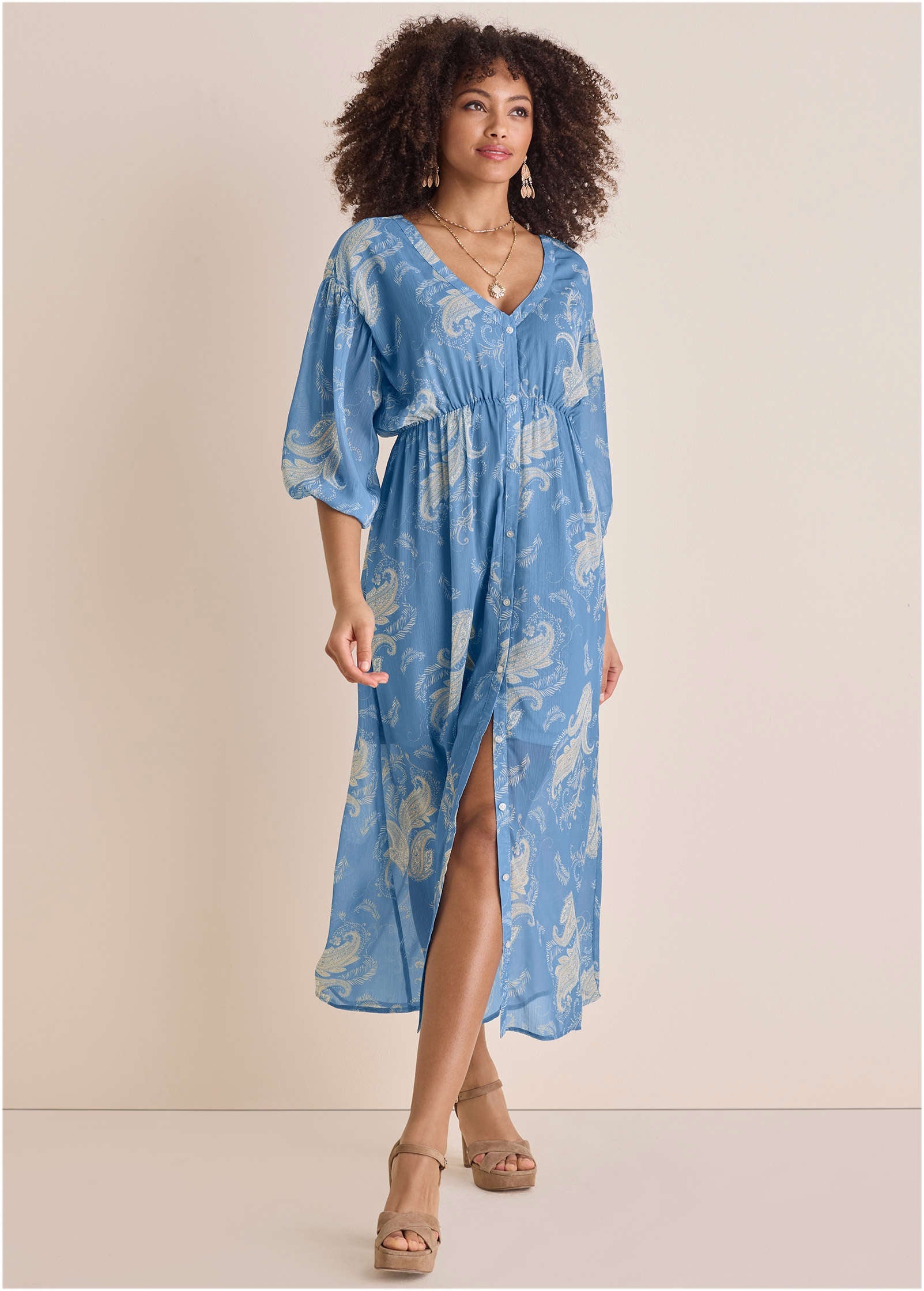 VENUS Button Down Maxi Dress | Blue