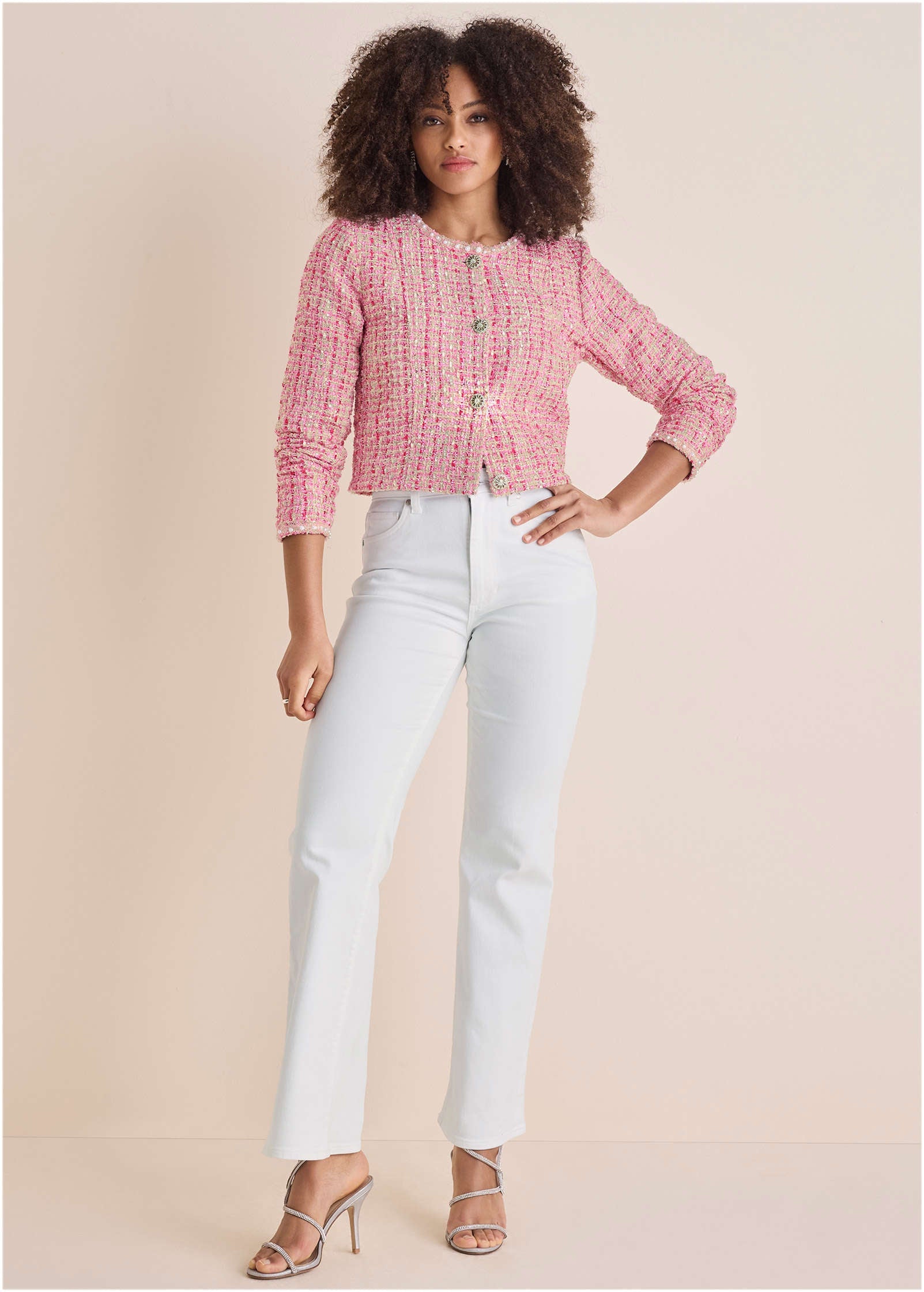 Sparkle Tweed Jacket - Pink Multi – Venus Fashion