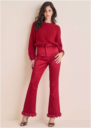 Rose Trim Trouser - Dark Red - thumbnail-2
