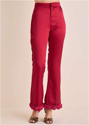 Rose Trim Trouser - Dark Red - thumbnail-3