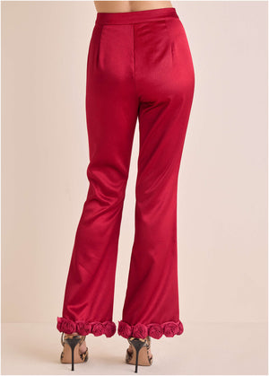 Rose Trim Trouser - Dark Red - thumbnail-4