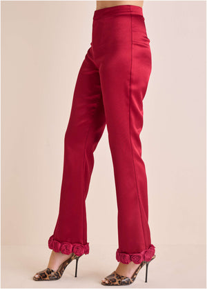 Rose Trim Trouser - Dark Red - thumbnail-5