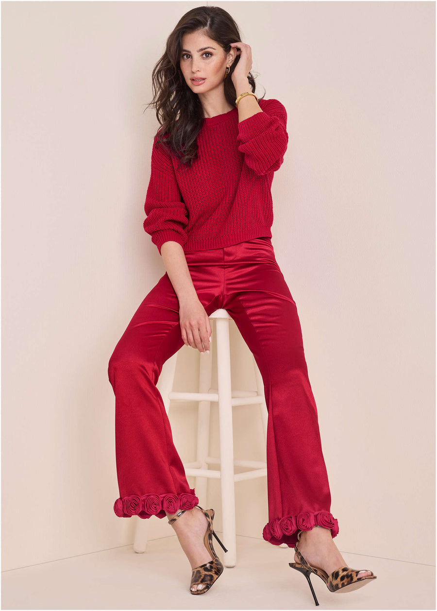 Rose Trim Trouser - Dark Red