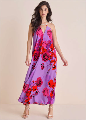 Beaded Halter Maxi - Offset Sensual Bouquet - thumbnail-1