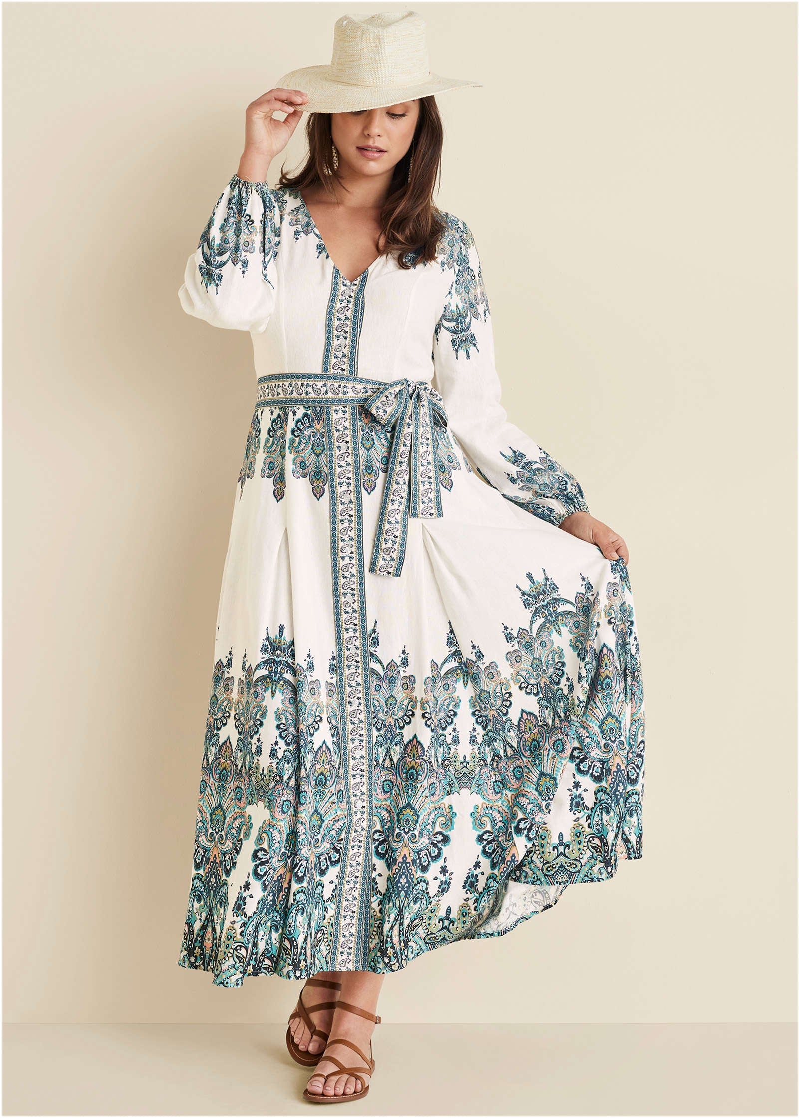 White Linen Maxi Dress with Tie Waist | VENUS