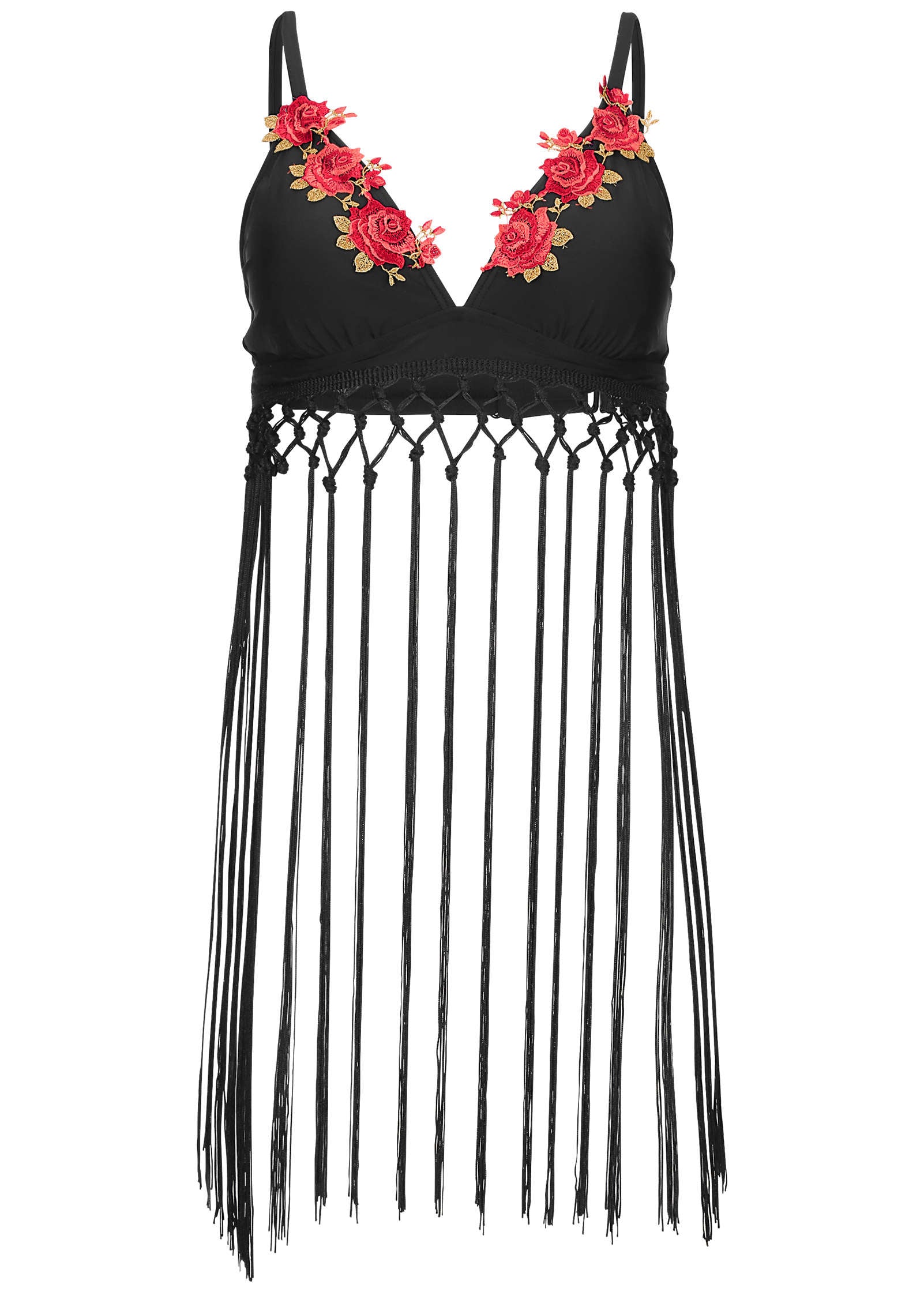 Fringe Detail Triangle Top - Jet Black – VENUS