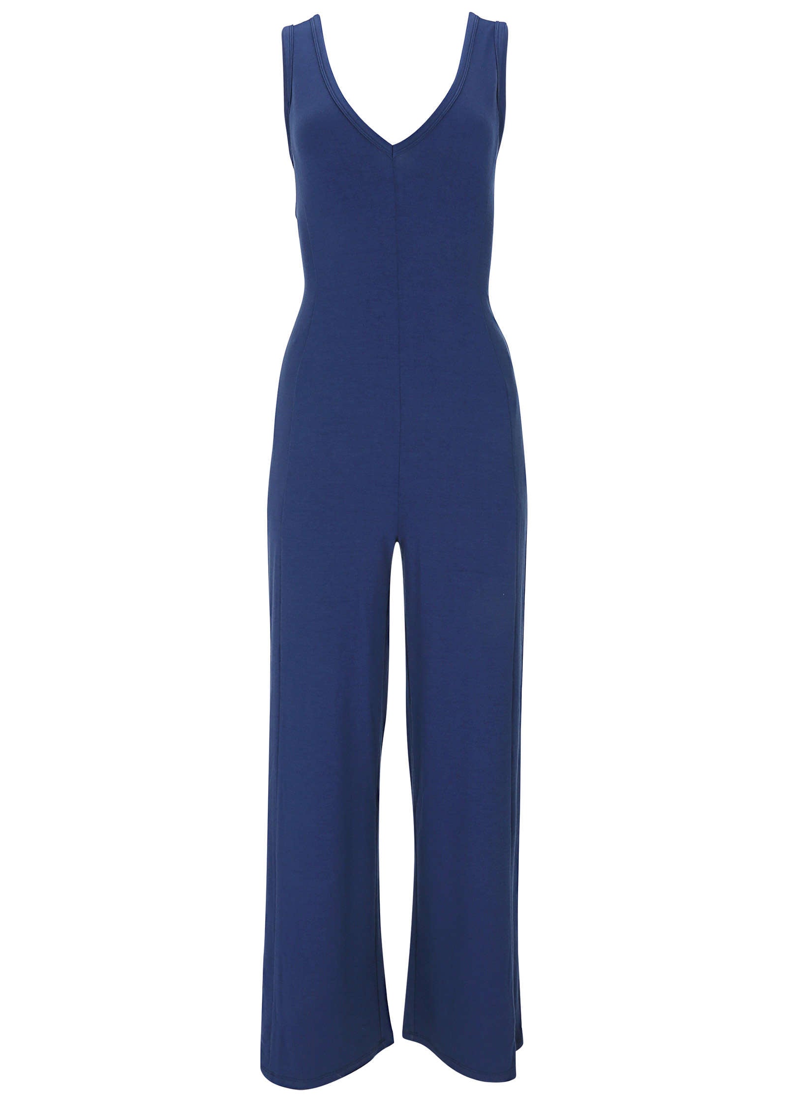 Fitted Stretch Denim Jumpsuit in Medium Wash | VENUS Fashion