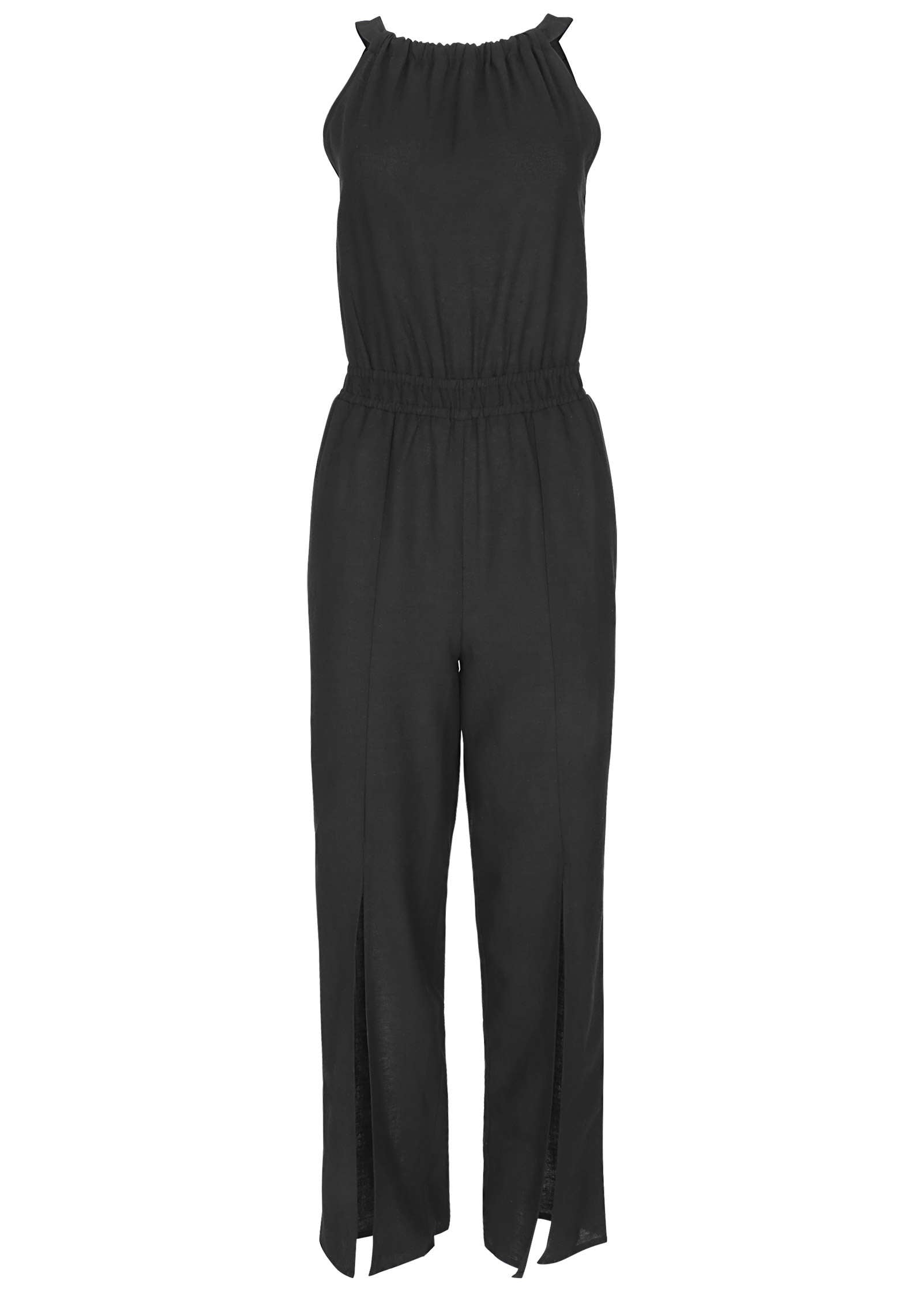 エトセンス　ETHOSENS 25ss Silk linen jumpsuit Linen Front Slit Jumpsuit - Jet Black – VENUS
