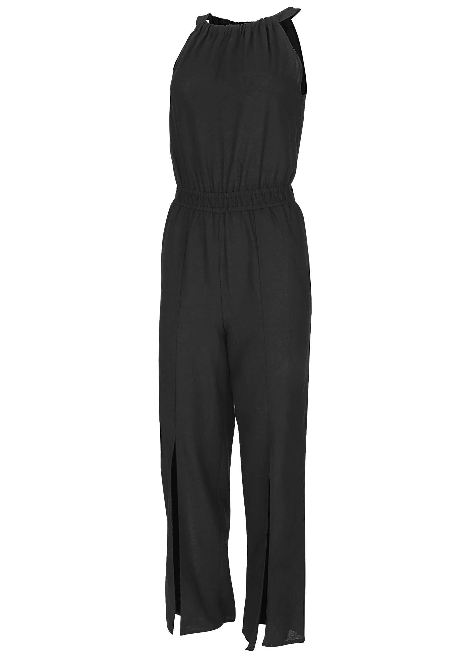 Linen Front Slit Jumpsuit - Jet Black – VENUS