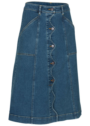 Wavy Denim Midi Skirt - Medium Wash - thumbnail-4