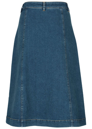 Wavy Denim Midi Skirt - Medium Wash - thumbnail-3