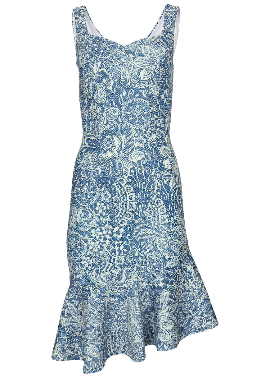 Ruffle Trim Detail Dress - Denim Anglaise Paisley