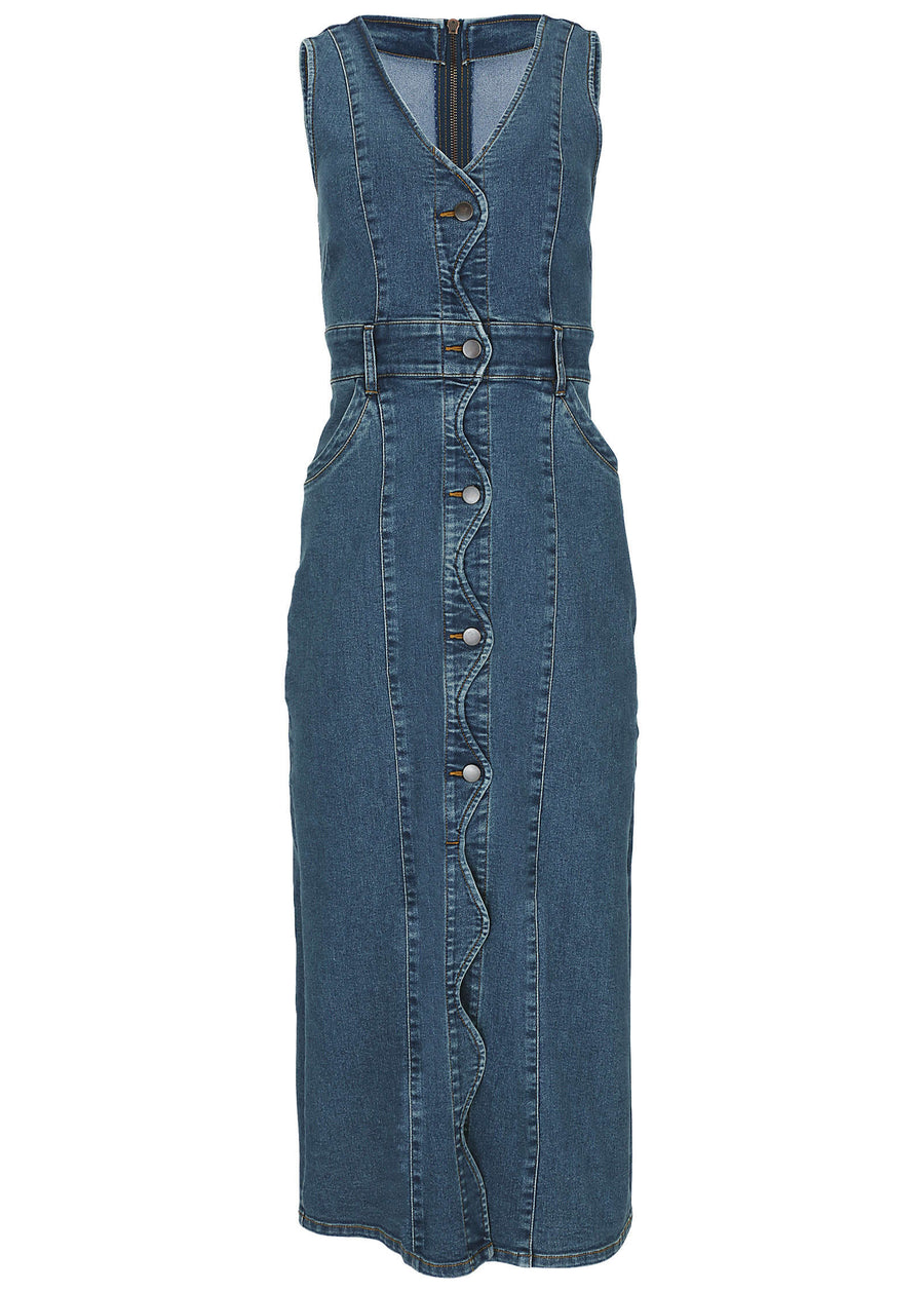 Denim Wave Maxi Dress - Medium Wash