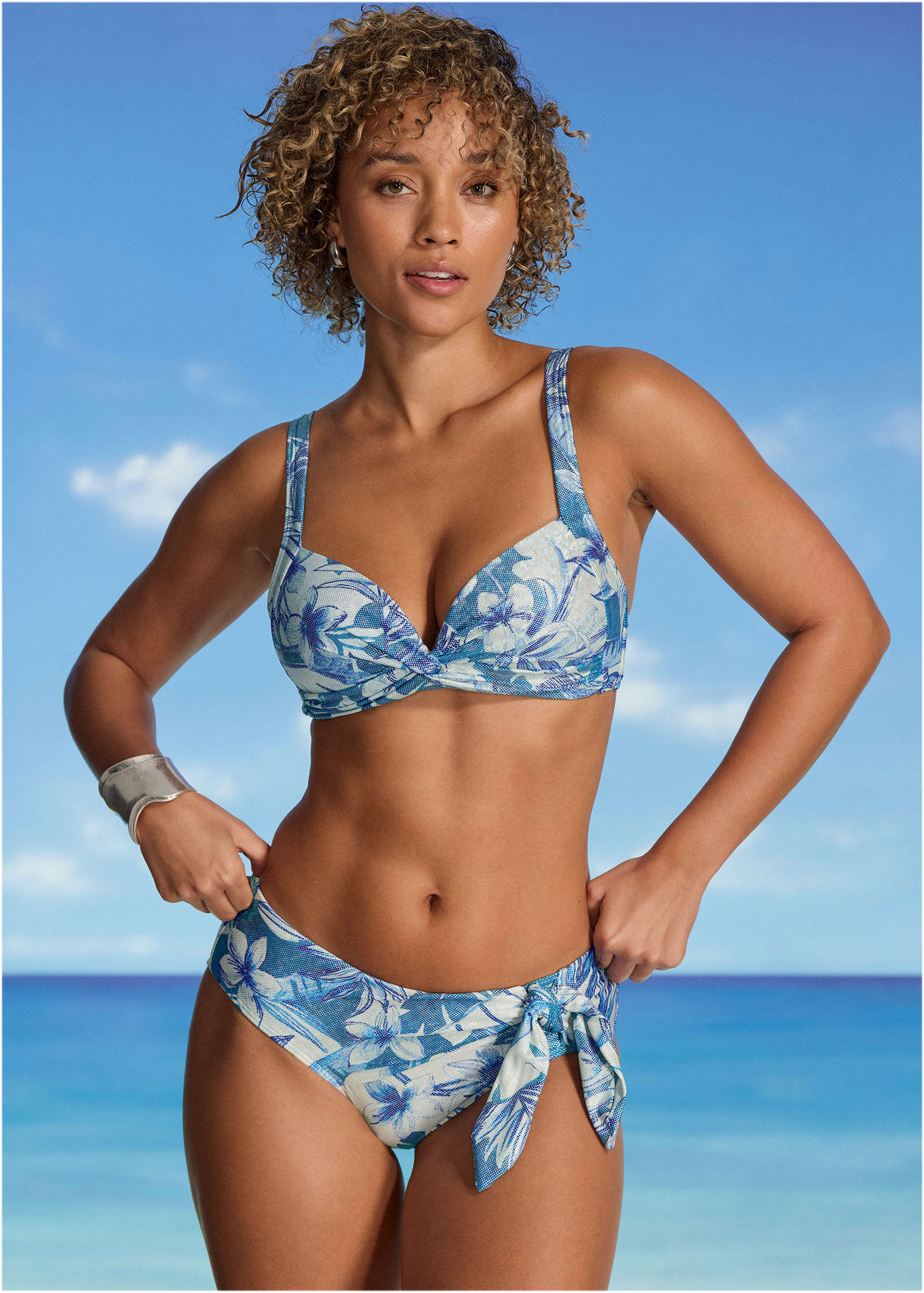 Shine St Lucia Twist Front Top - Denim Botanical – VENUS