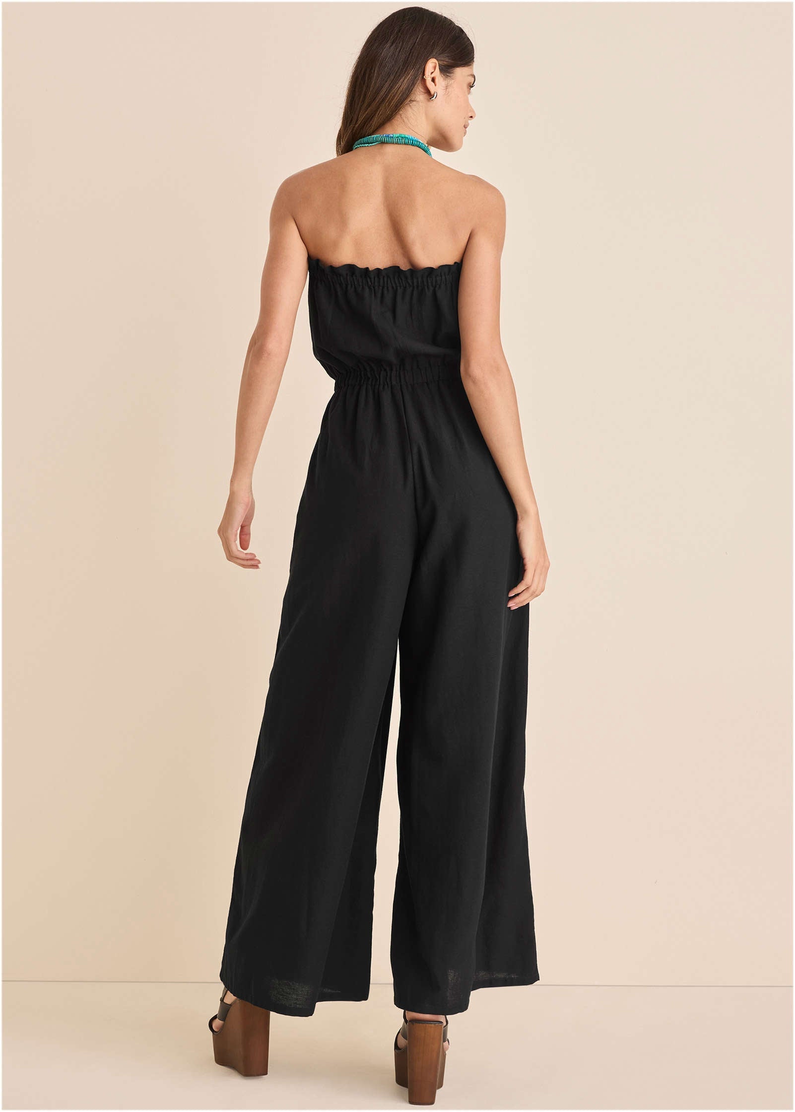 Strapless Linen Jumpsuit - Black & Blue – VENUS