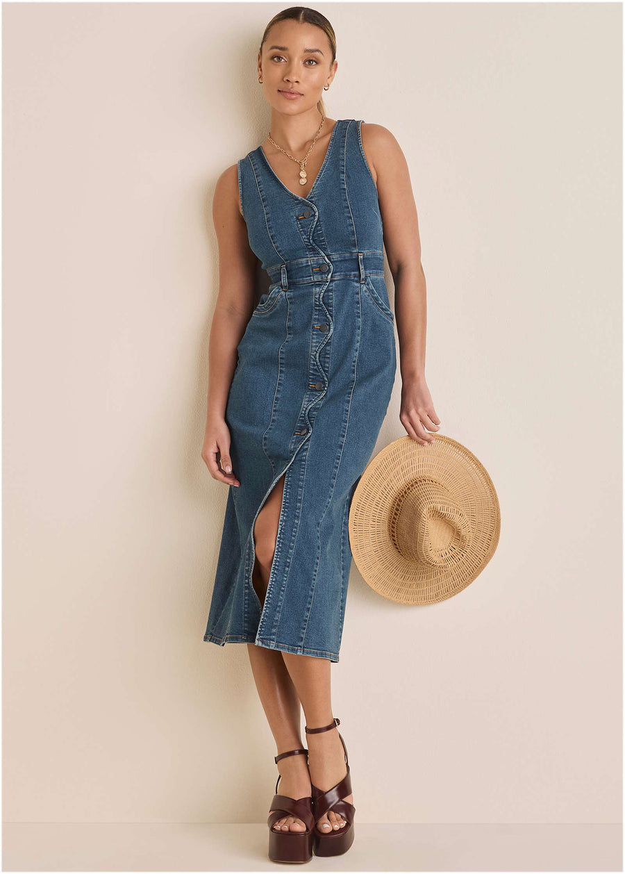 Denim Wave Maxi Dress - Medium Wash