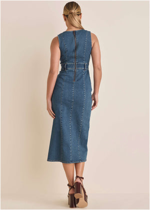 Denim Wave Maxi Dress - Medium Wash - thumbnail-3