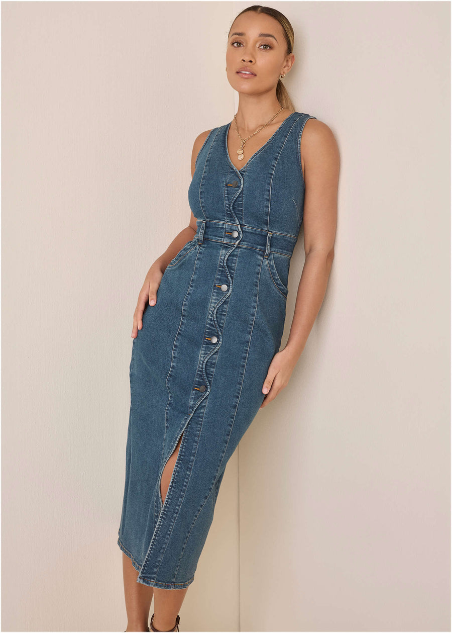 Denim Wave Maxi Dress - Medium Wash