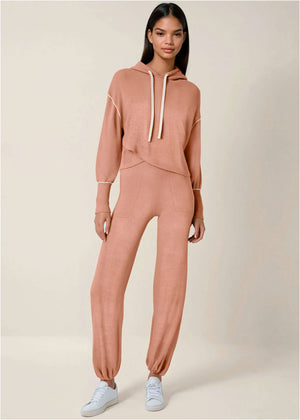 Contrast Stitch Jogger - Dusty Rose - thumbnail-1