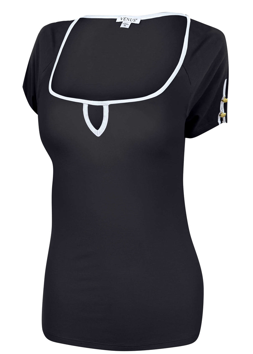 Button Detail Short Sleeve - Jet Black