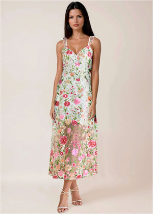 Sheer Embroidered Maxi  - White Multi - thumbnail-2