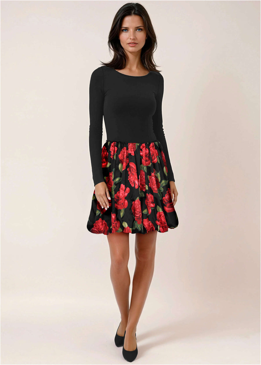 Long Sleeve Bubble Hem Mini - Antique Roses