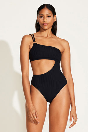Cosmo One Shoulder One Piece Black EcoRib – VENUS