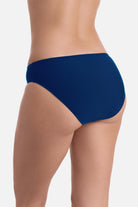 Back view of dark blue swim bottoms
