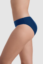 Side view of dark blue swim bottoms