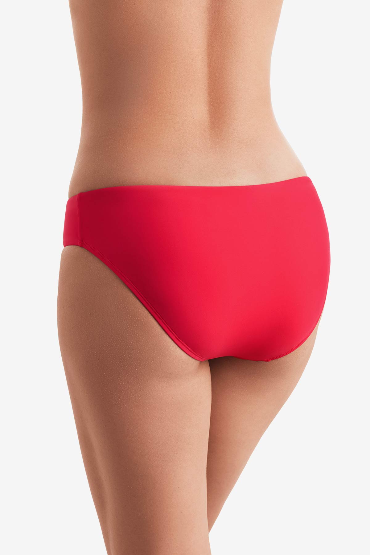 Back of orange-pink swim bottoms