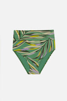 Multicolored leaf printed high waisted swim bottoms