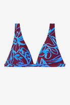 Blue and brown abstract printed bikini top