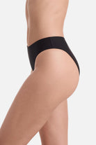Side view of black swim bottoms