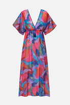 Multicolored abstract printed sheer swim cover up
