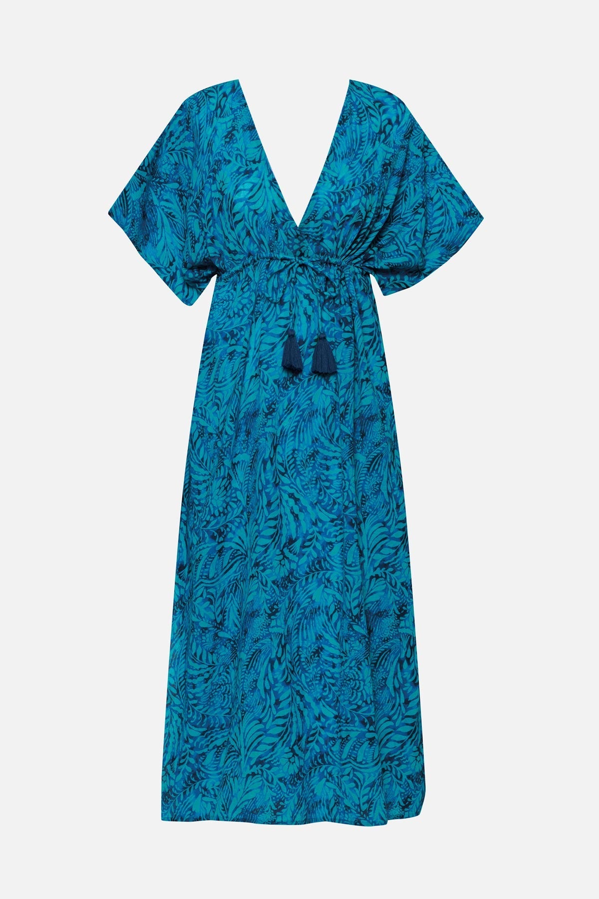 Blue abstract printed caftan swim cover up